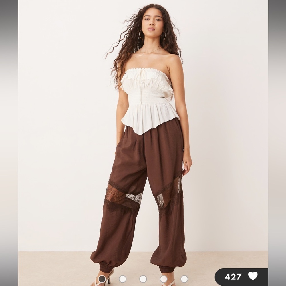 ASOS DESIGN lace insert harem pants in chocolate